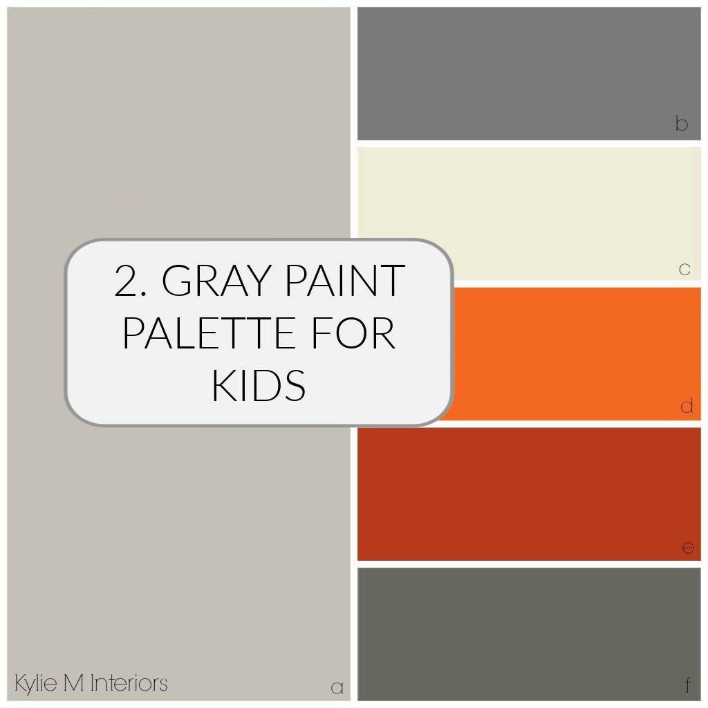 paint colour palette ideas using gray and accent colours for kids bedrooms or nursery