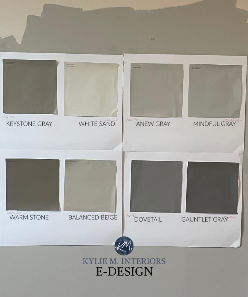 Sherwin Williams best neutral paint colours, Mindful Gray, Anew Gray, Gauntlet Gray, Dovetail, Benjamin Moore White Sand. Kylie M Interiors Edesign