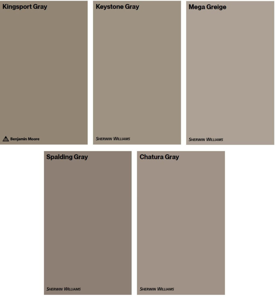 comparing best taupe and greiges, Benjamin Moore Kingsport Gray, Kylie M Interiors Online consulting and samplize peel and stick