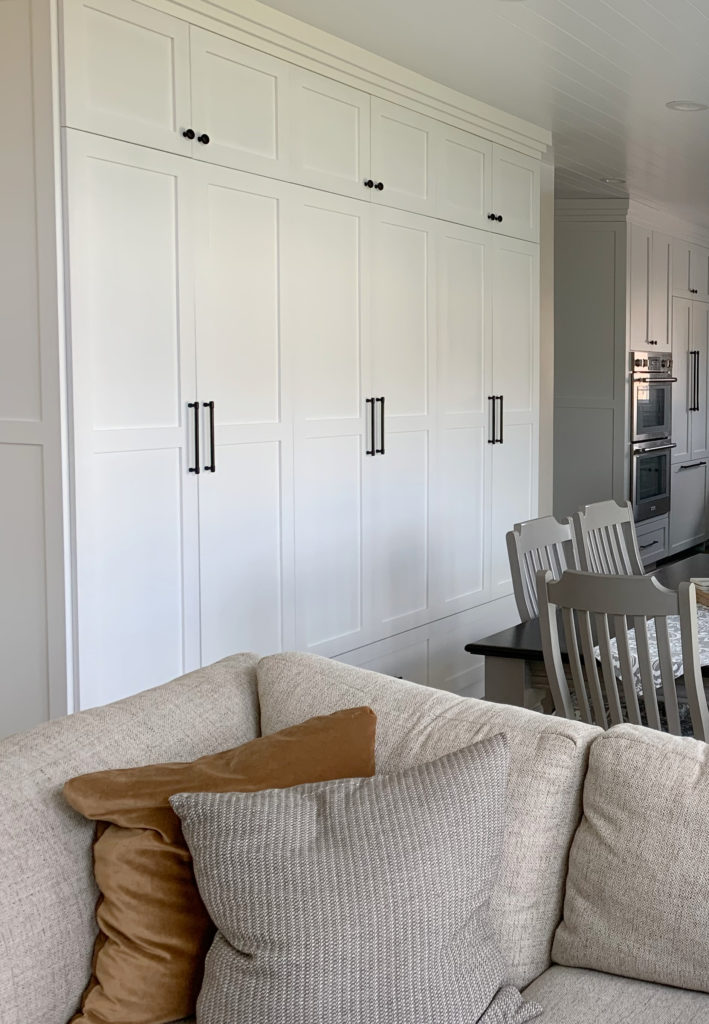 Sherwin Williams High Reflective White built in cabinets, pantry wall. CLIENT PHOTO of Kylie M interiors Edesign