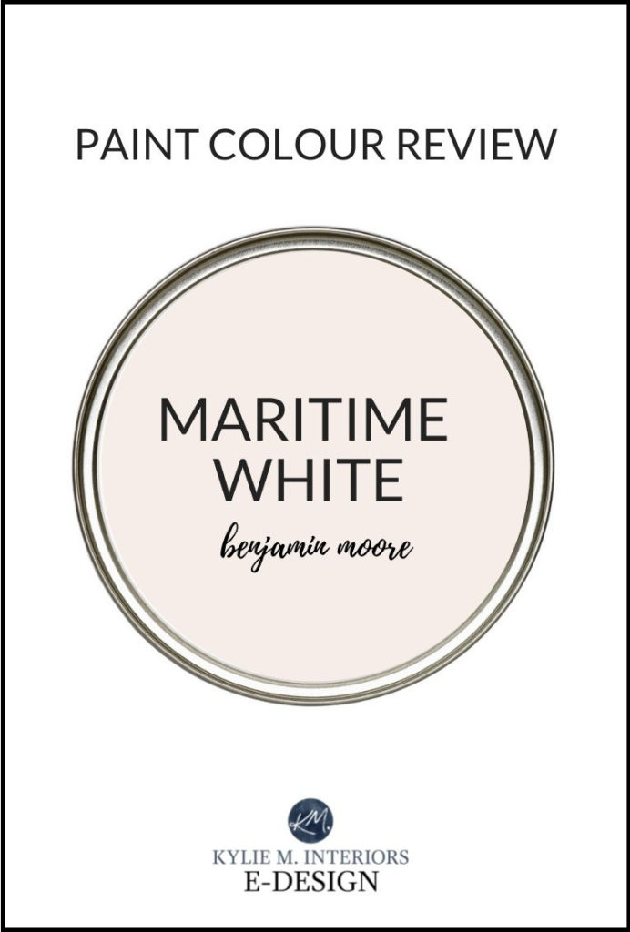 Paint colour review, Benjamin Moore Maritime White, warm off white undertones and more. Kylie M Interiors Edesign