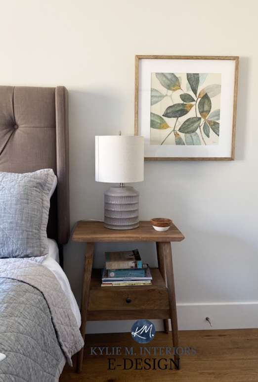 Benjamin Moore Classic Gray, guest bedroom, side table and home decor. Kylie M Interiors popular warm gray paint colours