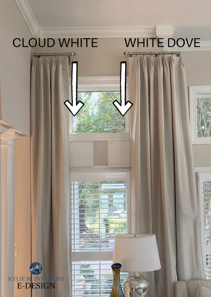 Best warm whites, the difference between Benjamin Moore White Dove and Cloud White. Kylie M Interiors Edesign