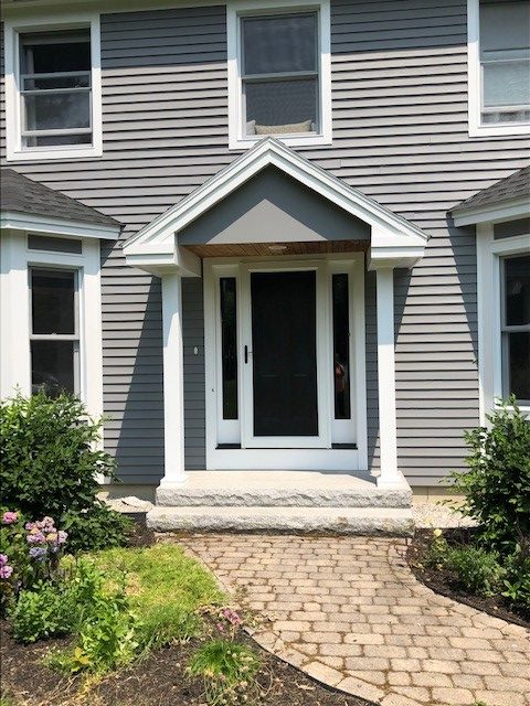 Exterior siding painted gray, Sherwin Williams Westchester Grey, review, Tricorn Black front door. Kylie M Edesign