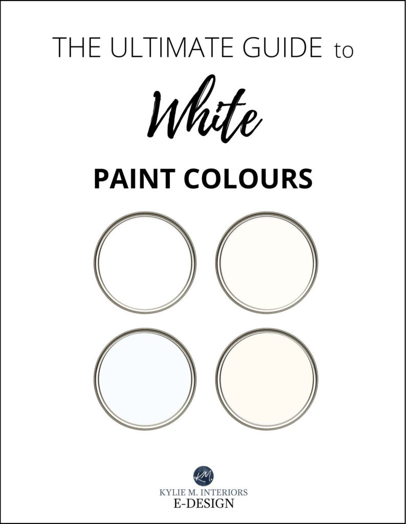 Guide to choosing best white paint colours for wall, cabinets, trims. Popular whites by Kylie M Edesign, online paint color consultant and expert