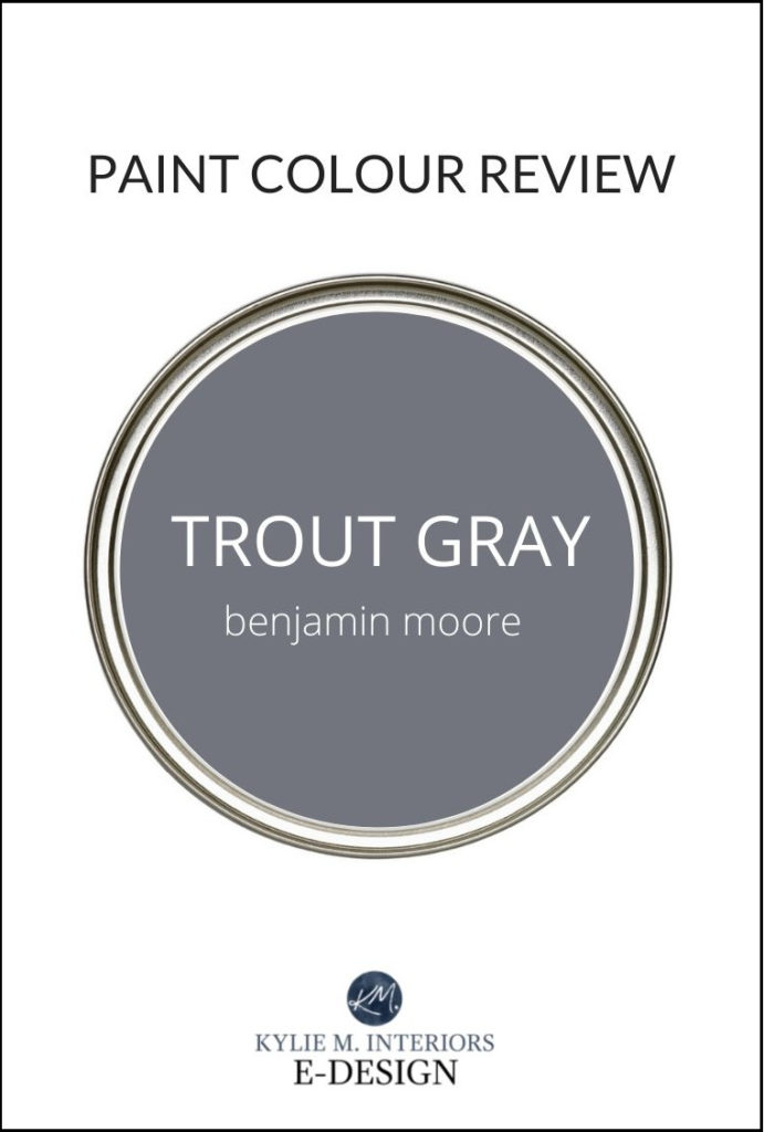 Paint colour review of Benjamin Moore Trout Gray, best gray paint colour for islands, cabinets, feature walls. Kylie M Interiors edesign