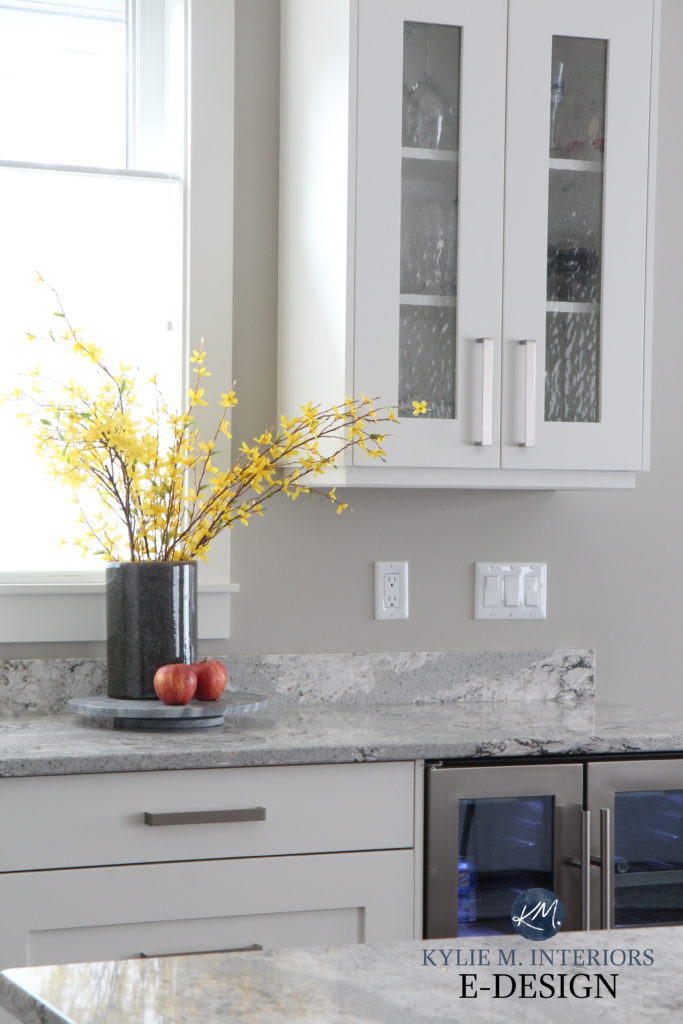 Sherwin Williams Colonnade Gray, Cambria Summerhill quartz countertop, similar to Alabaster painted cabinets