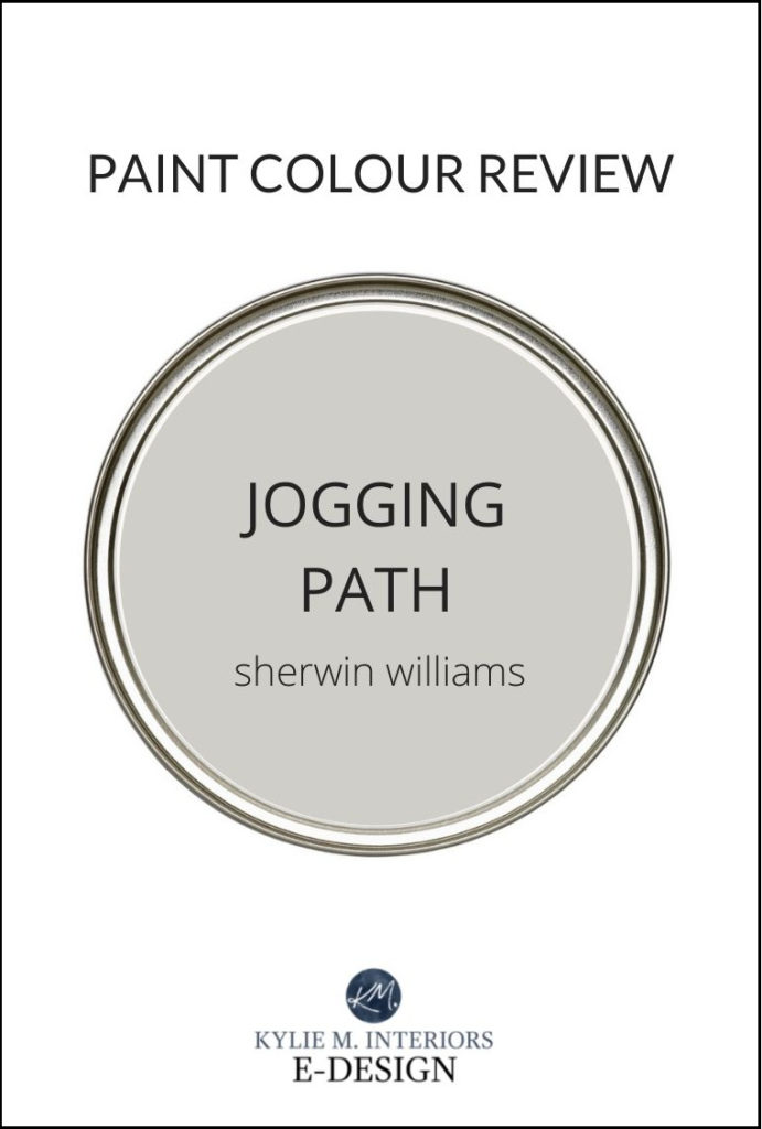 Review of the best, most popular warm gray and greige paint colours. Sherwin Williams Jogging Path for walls. Kylie M Interiors Edesign.