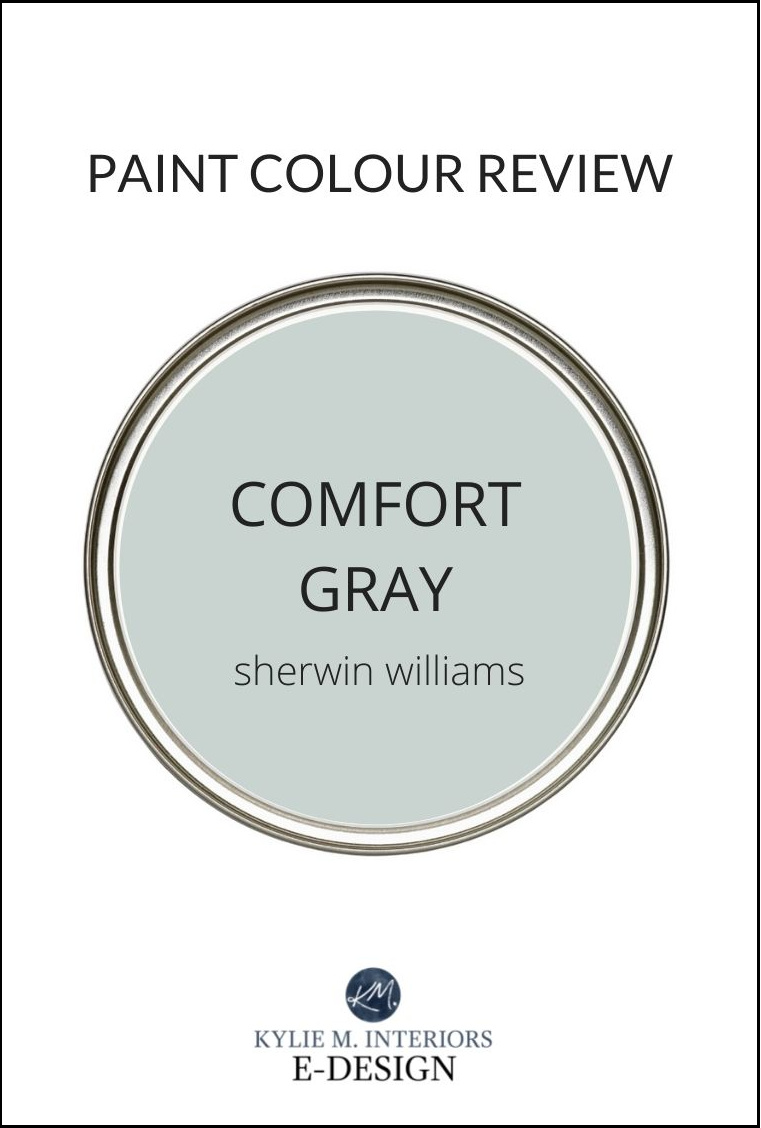 Wall paint colour review of Sherwin Williams Comfort Gray, green, blue and gray color by Kylie M Interiors Edesign and advice blog