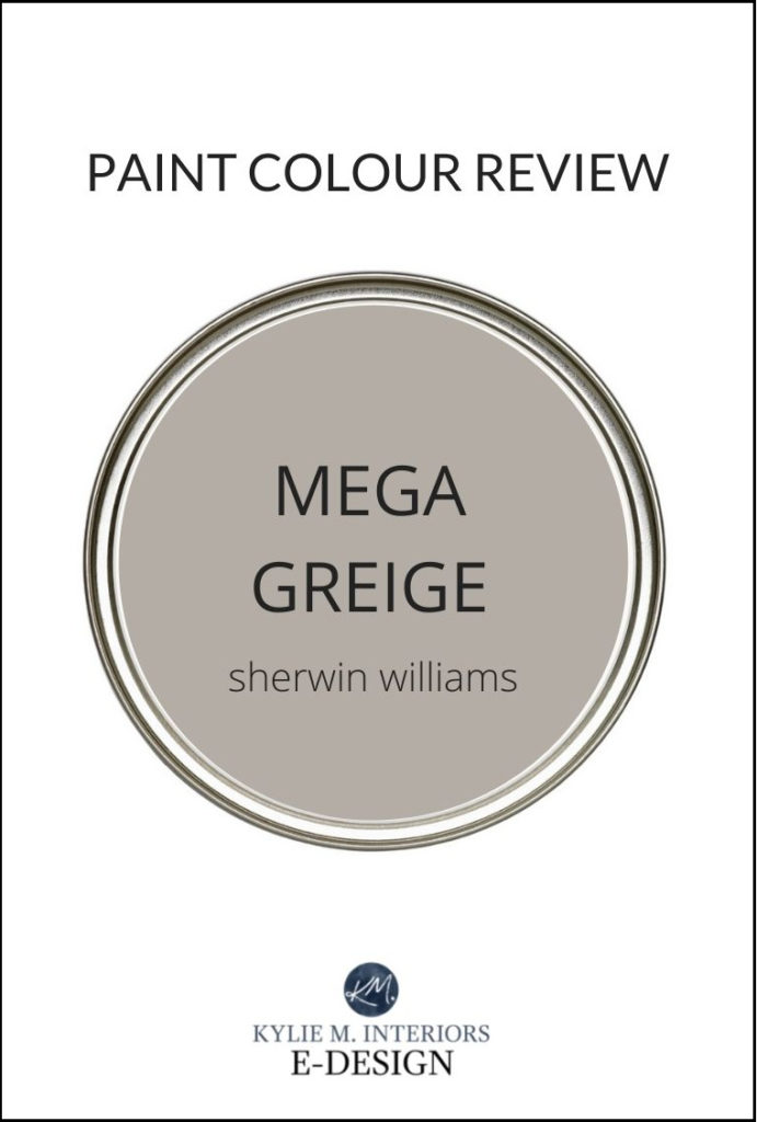 Best greige or taupe paint colour, the popular Sherwin Williams Mega Greige for walls, cabinets, exteriors. Kylie M Decorating and Design
