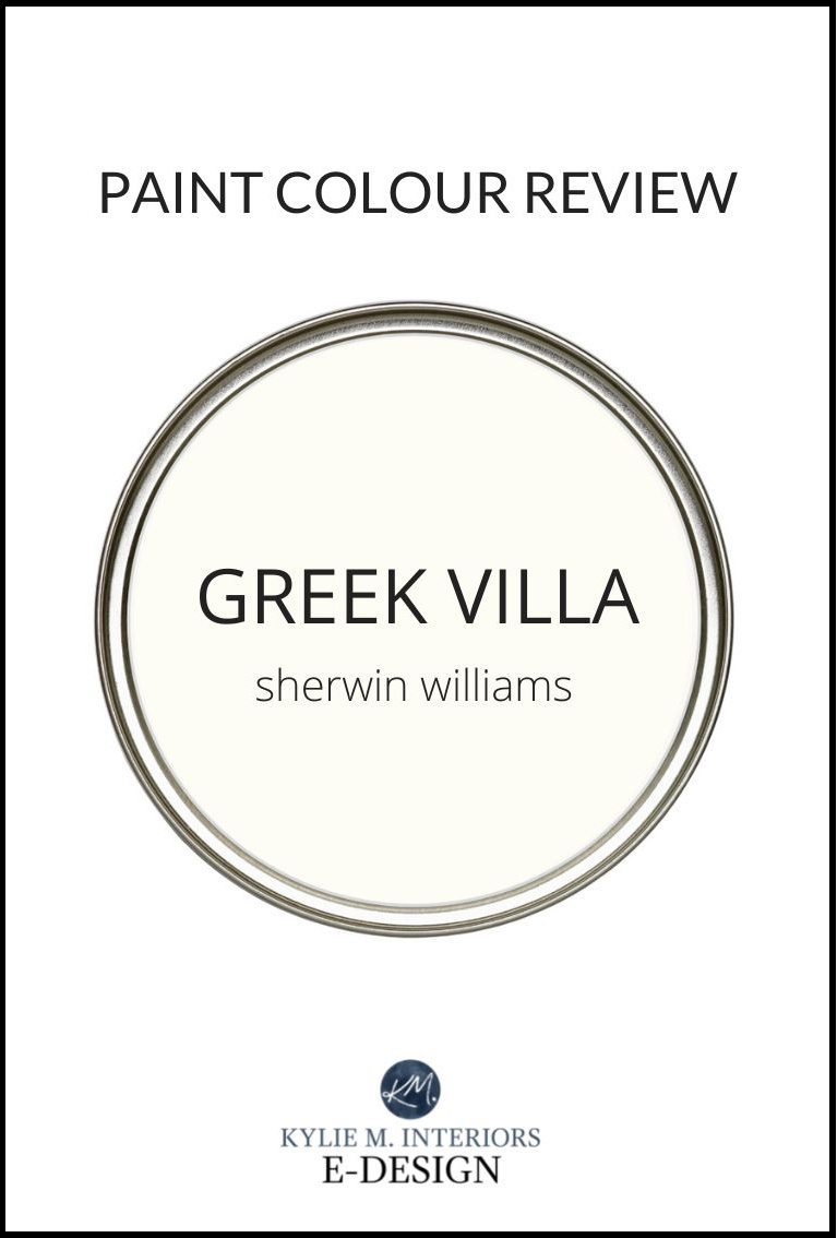 best warm shade of white paint colour for walls, cabinets and trim, Sherwin Williams Greek Villa by Kylie M.