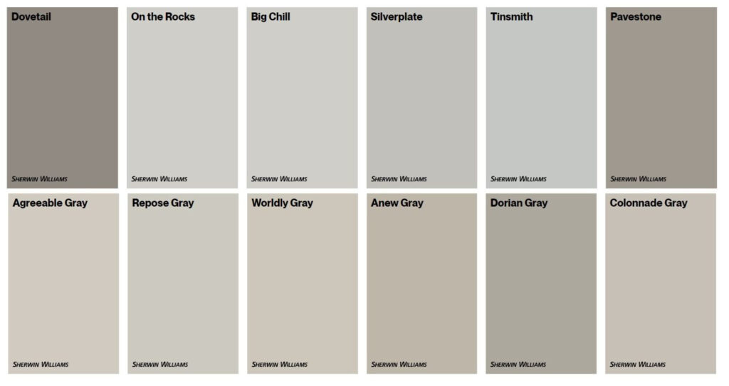 Best gray and greige paint colors, Sherwin Williams peel and stick samples from SAMPLIZE AND KYLIE M