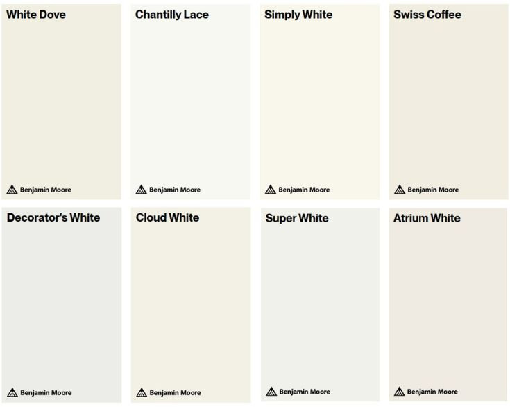 Best white paint colors from Benjamin Moore. Peel and stick paint samples, SAMPLIZE and Kylie M