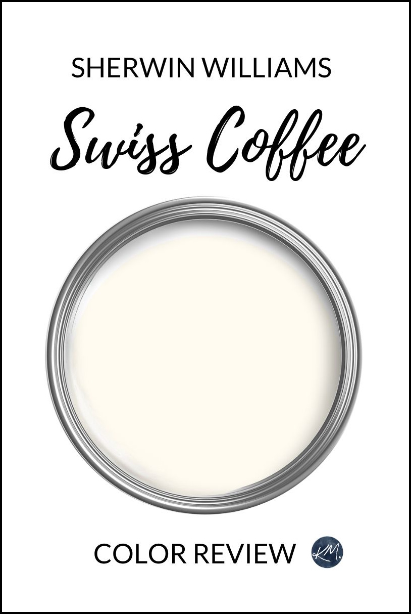 Benjamin Moore Swiss Coffee, best warm white paint color. Review of undertones, lrv, use with Kylie M Interiors