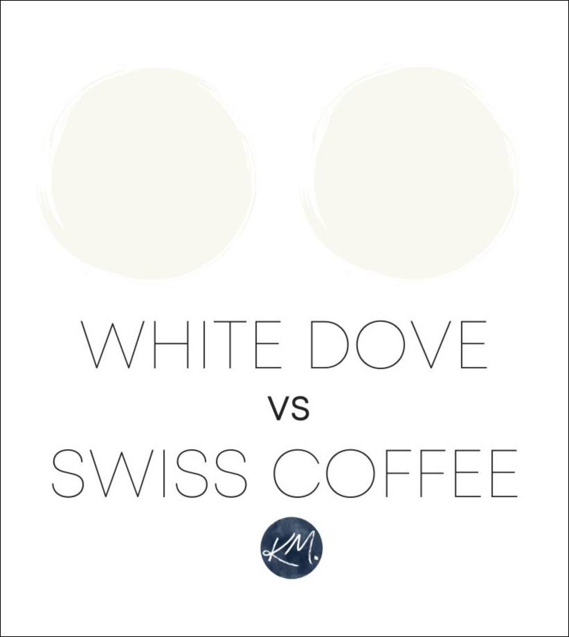 BENJAMIN MOORE SWISS COFFEE VS WHITE DOVE. UNDERTONES, BEST WHITE PAINT COLORS. KYLIE M EDESIGN COLOR EXPERT