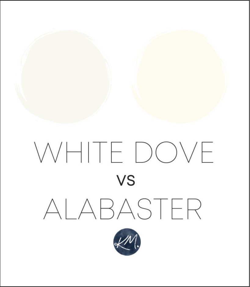 Compare Benjamin Moore White Dove, Sherwin Alabaster, differences. Kylie M Interiors Edesign, color expert, best white paint colors (2)