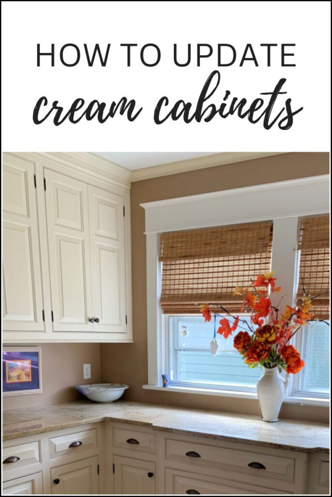 How to update cream painted kitchen cabinets or off-white. best colors by Kylie M Online paint color expert