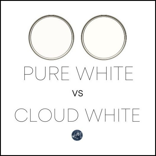 Benjamin Moore Cloud White vs Sherwin Williams Pure White, similar or differences. Best white paint colors, Kylie M Online paint color consulting expert & samplize peel and stick