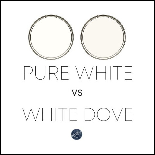 Compare the differences of Sherwin Williams PUre White and Benjamin White Dove. Best warm white shades of paint colors by Kylie M Online paint color consulting