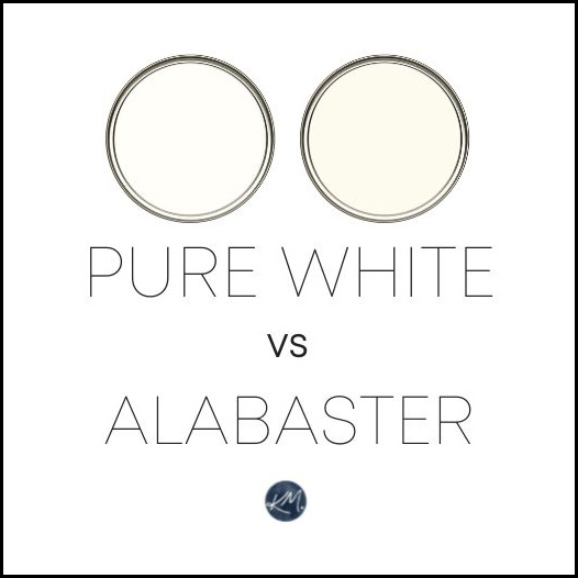 Comparing the difference between Sherwin Williams Pure White vs Alabaster, best shades of white paint colors. Kylie M Color expert and Samplize