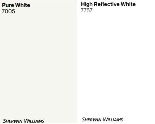 Sherwin Williams High Reflective White vs Pure White, differences. Kylie M ONline paint consulting using Samplize peel and stick