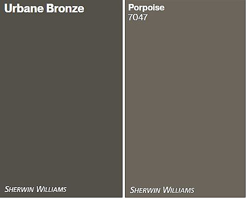 Sherwin Williams Porpoise vs Urbane Bronze, best greige paint colors. Samplize peel and stick, Kylie M Online paint color consulting expert