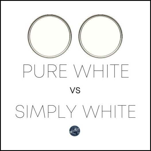 Sherwin Williams Pure White vs Benjamin Simply White, comparing the difference. Equivalent. Kylie M Interiors Online paint consulting & Samplize