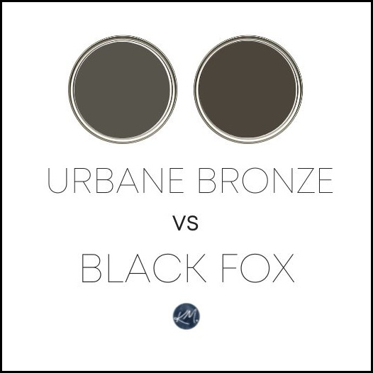 Similiarities between Urbane Bronze vs Black Fox, best greige paint colors. Kylie M Online Paint Color Consulting and samplize peel and stick