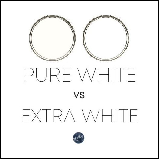 The difference and similarities of Sherwin Williams Pure White vs Extra White, shades of popular white paint colors. Kylie M Edesign, online paint expert and Samplize (1)