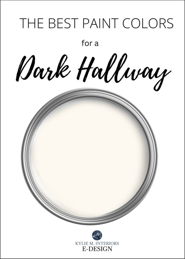 the best paint colors for a dark hallway, staircase, no natural light. Kylie M Interiors, white, off-white, light colors
