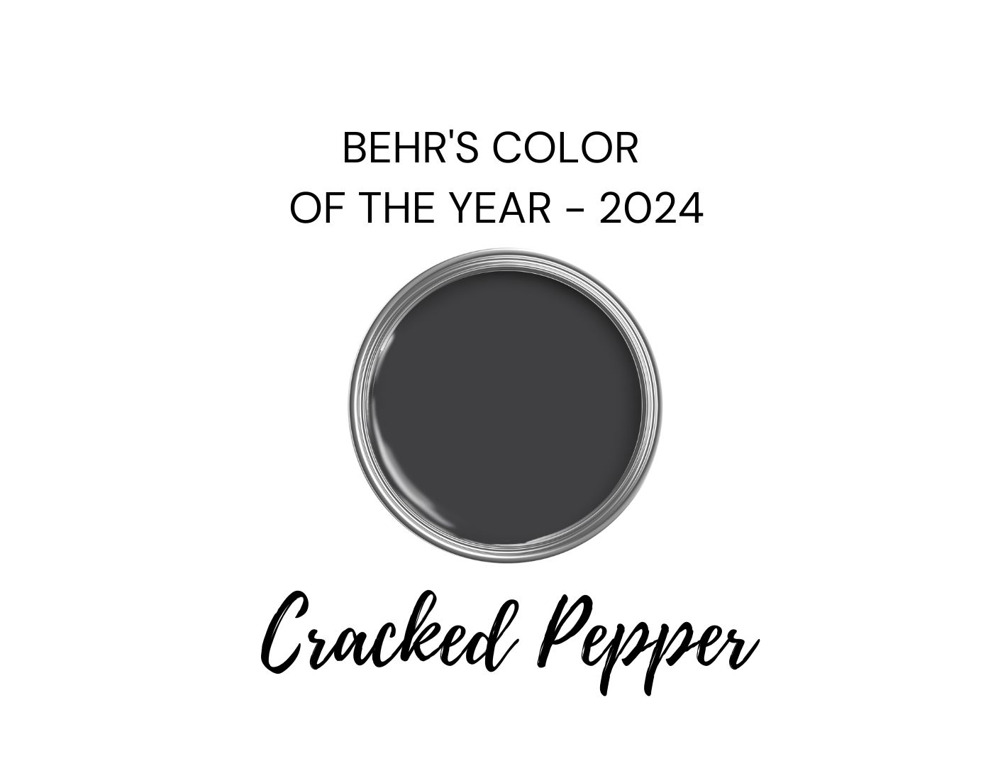 BEHR CRACKED PEPPER, SOFT BLACK PAINT COLOR. KYLIE M INTERIOR EDESIGN AND THE 2024 COLOR OF THE YEAR