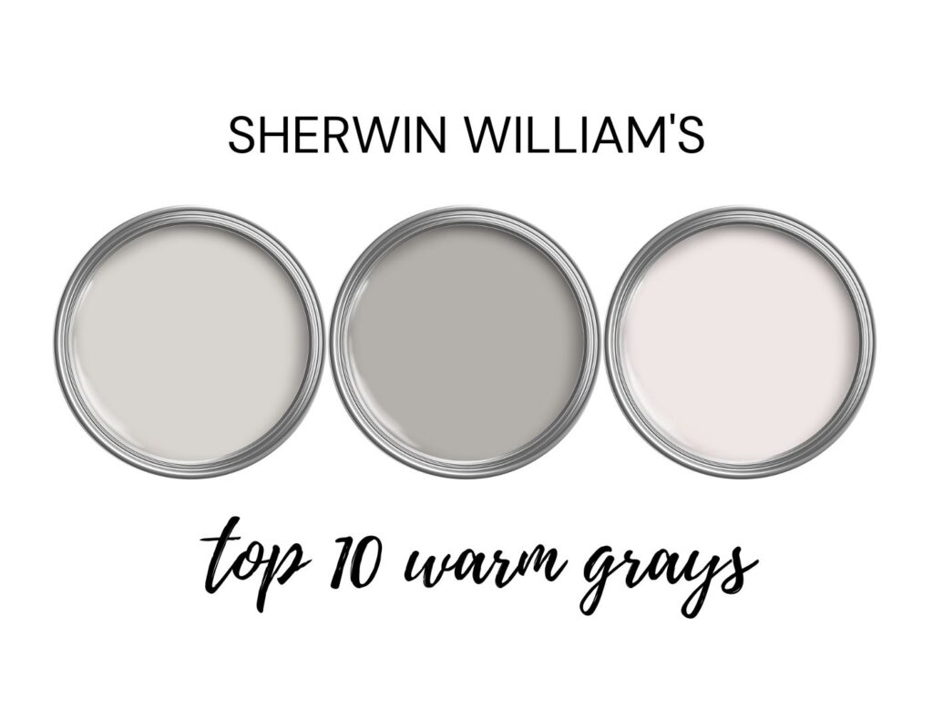 Sherwin Williams best warm gray paint colors, Egret White, Gossamer Veil, Dovetail, Agreeable Gray, Repose Gray. Kylie M Interiors
