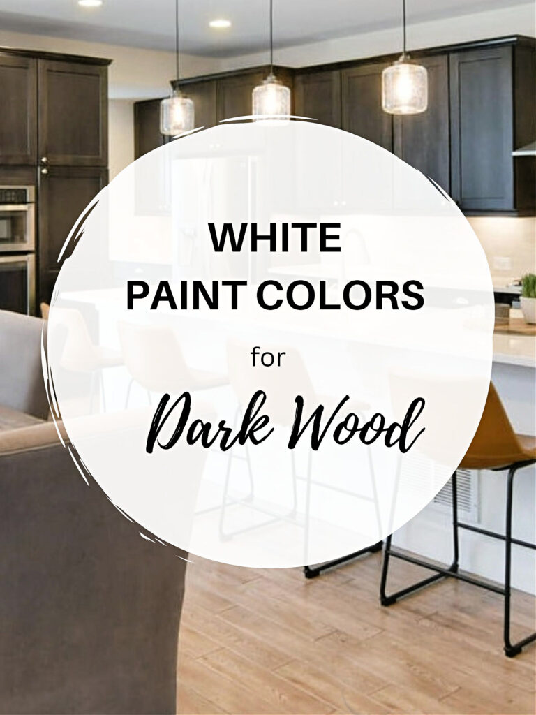 The best white paint colors for dark wood cabinets, trim and flooring. Warm shades of white, Kylie M Color expert, home update ideas