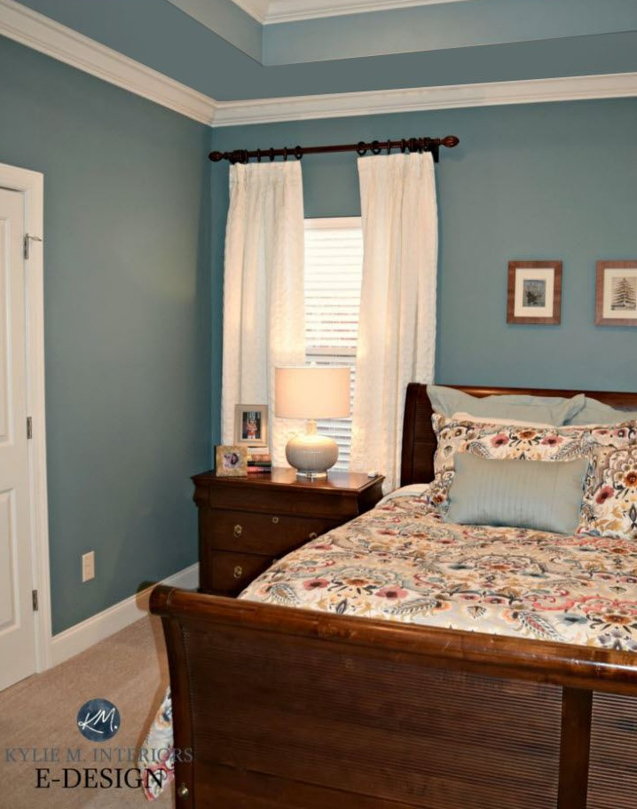 bedroom, what color to paint tray ceiling, crown molding, Sherwin Williams Moody Blue.