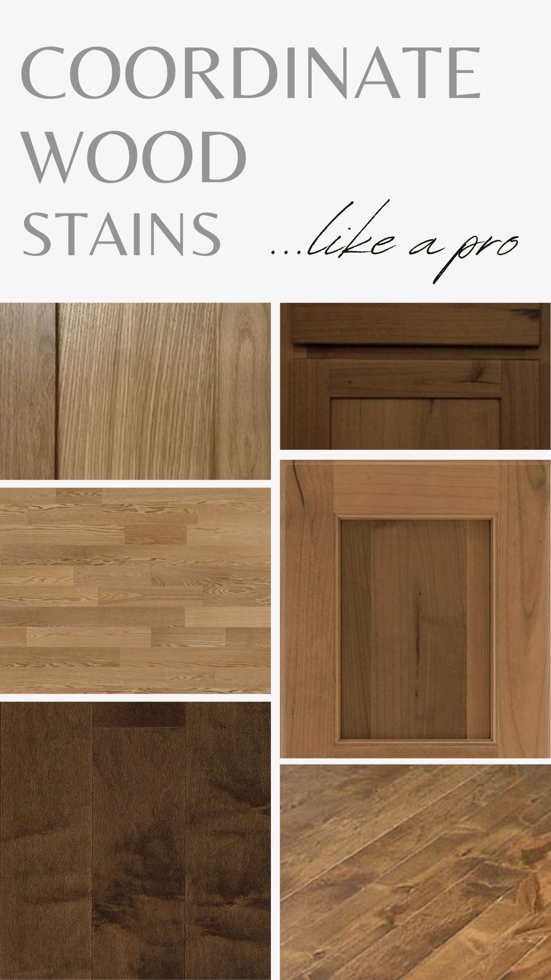 how to coordinate and match different wood stains and tones, maple, cherry, oak, alder, pine. Wood floor, wood cabinets, wood furniture, trim Kylie M Interiors Edesign, diy blogger