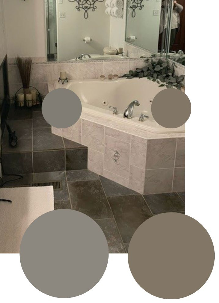 coordinate paint colors with tile floor and almond bath tub before 1990s bathroom