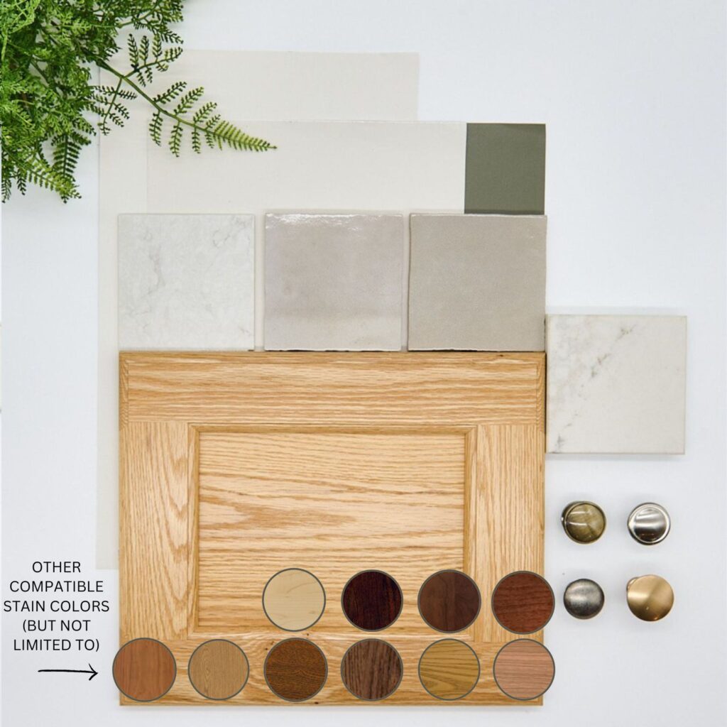 ideas to update wood or oak maple kitchen cabinets with countertop, backsplash tile, paint colors. Kylie M ONline paint color consultant, palettes