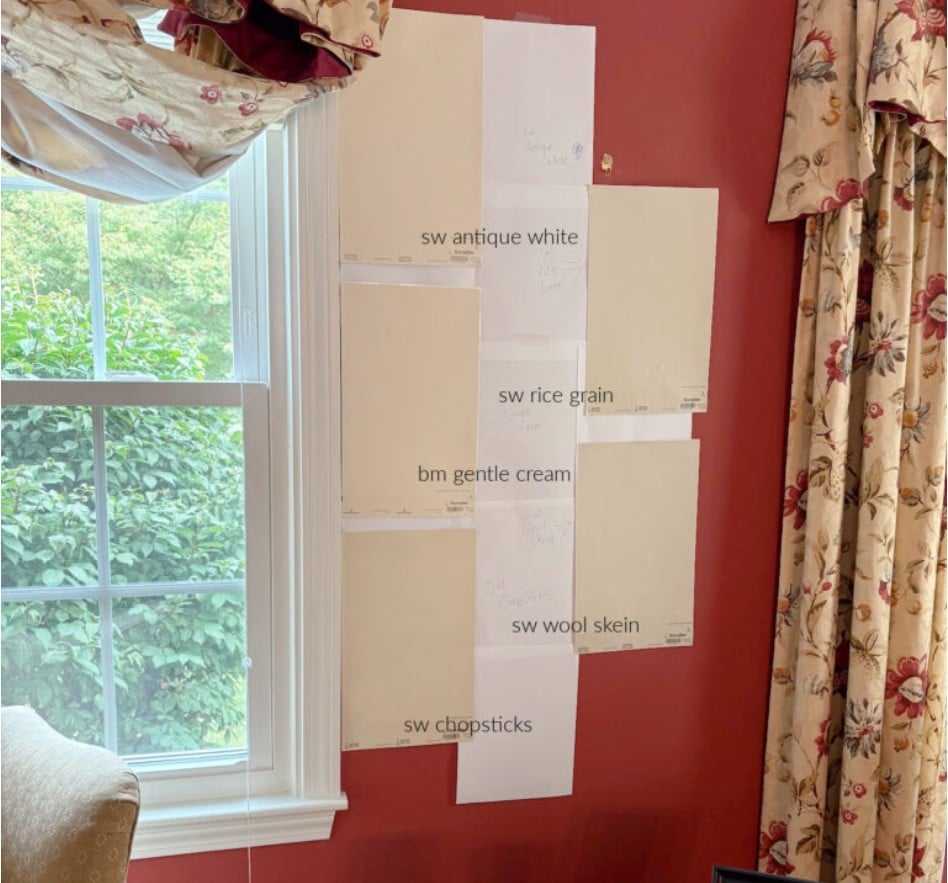 comparing similar paint colors, Antique White, Gentle Cream, Chopsticks, Wool Skein, Rice Grain, undertones
