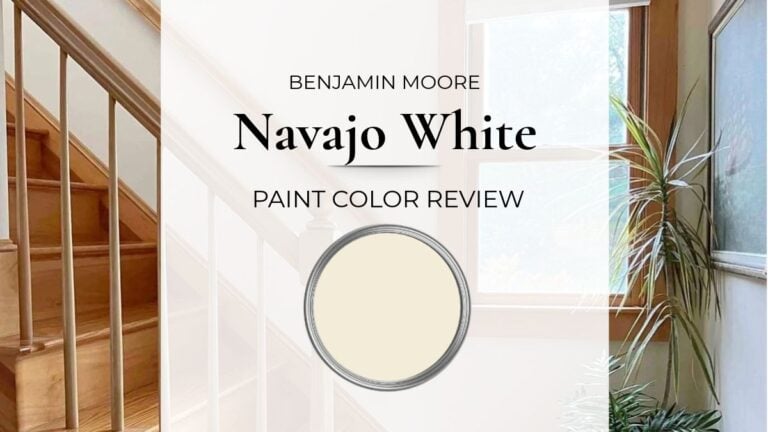 BEnjamin Moore Navajo White paint color review, real home images, lighting, and undertones