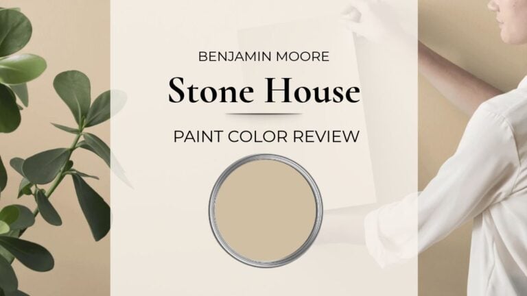 Benjamin Moore Stone House paint color review with real home images, lighting, and best uses