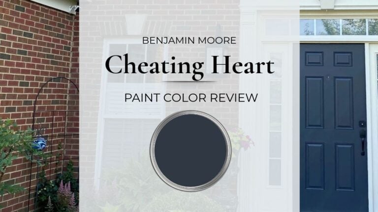 Paint Color review of Benjamin Moore Cheating Heart with real home images, lighting, and best uses, including Wrought Iron