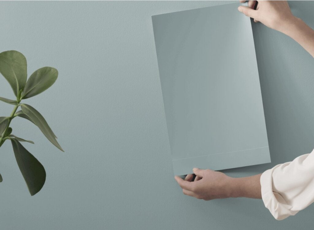 Benjamin MOoore Cloudy Sky blue gray samplize peel and stick