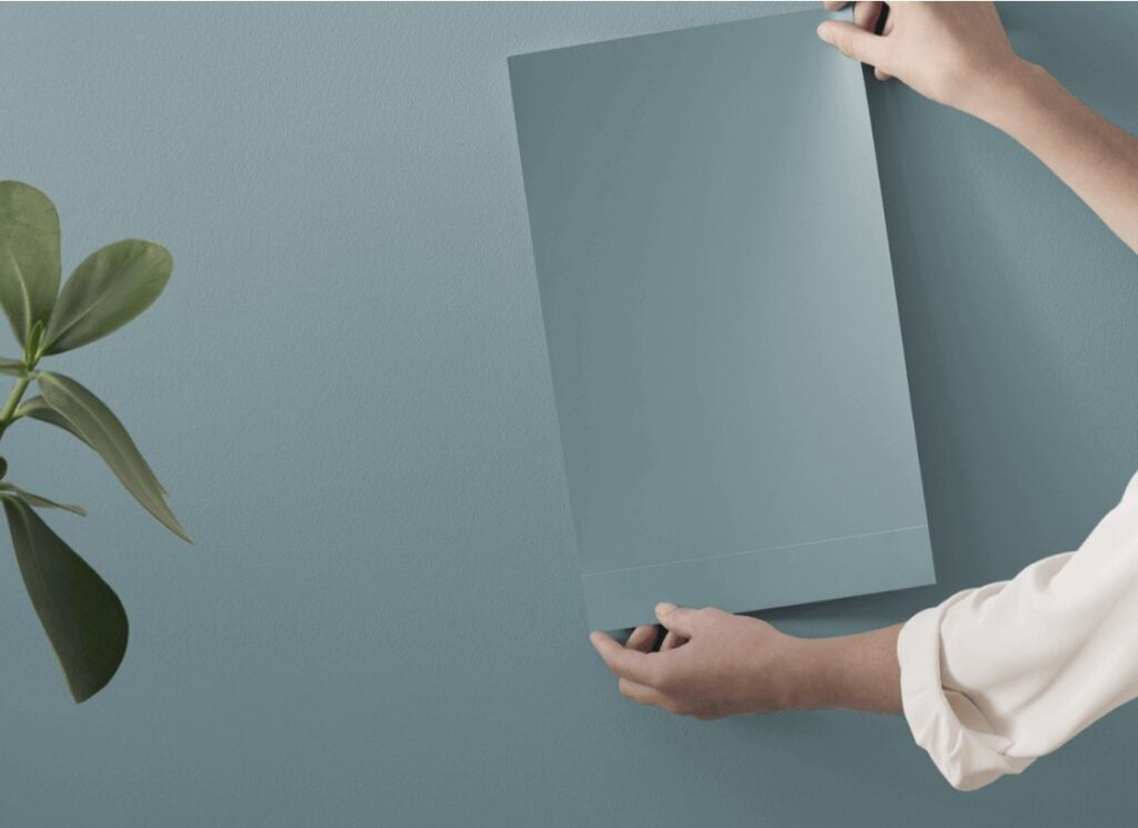 Benjamin Moore Water's Edge blue paint color peel and stick