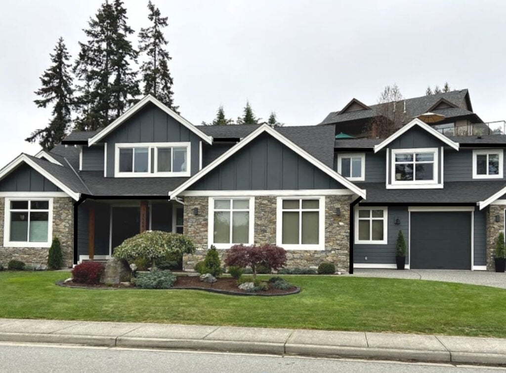 HOW TO CHOOSE BEST GUTTER COLOR WITH FASCIA, TRIM, BLACK GRAY ROOF, WHITE WINDOWS. (1)