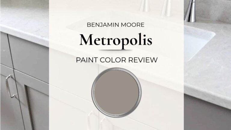 Benjamin MOore Metropolis paint color review with real home images, lighting, and undertones