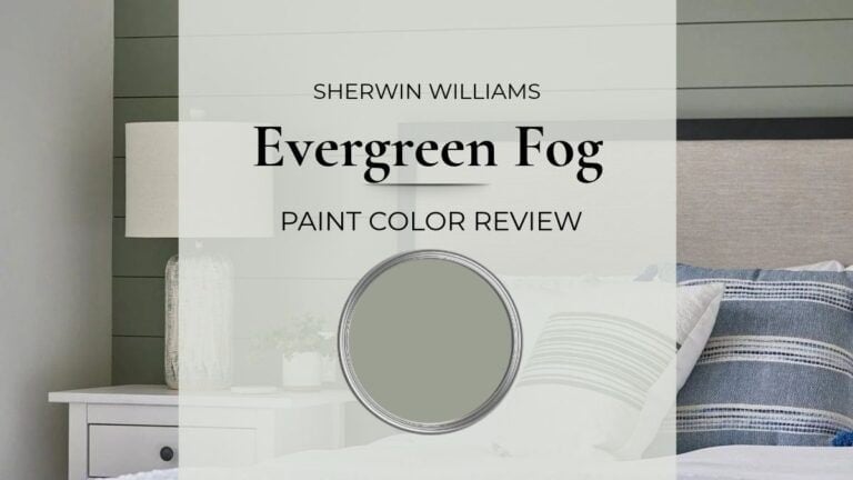 Paint color review of Sherwin Williams Evergreen Fog, real homes images, lighting, and best uses