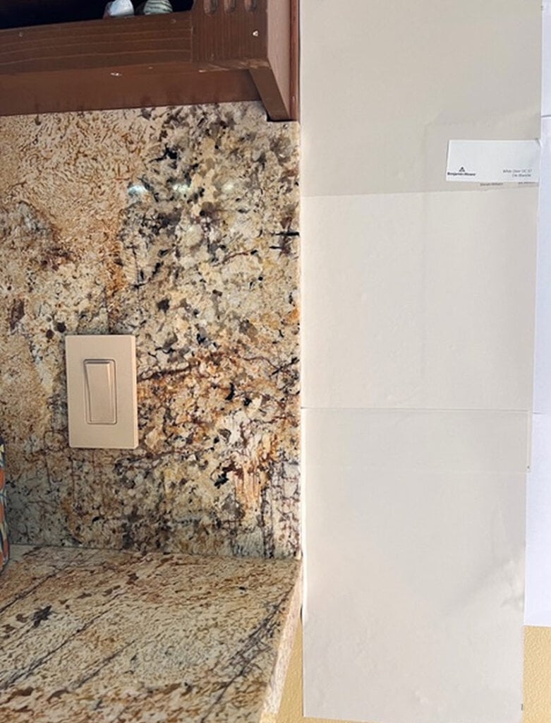 warm gold granite with paint color samples