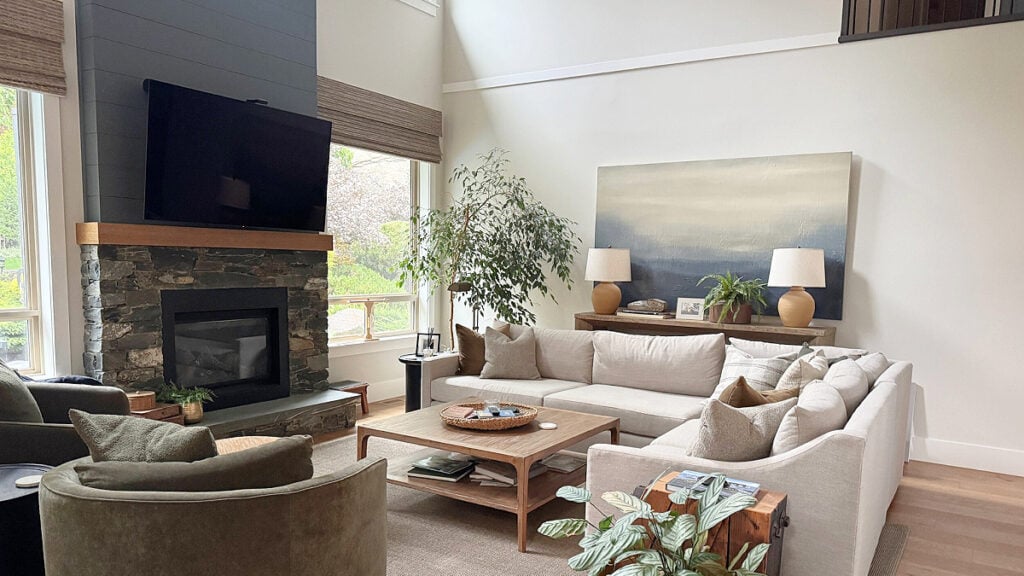 how to make a high ceiling room look cozy and more inviting using shiplap, paint colors, home decor