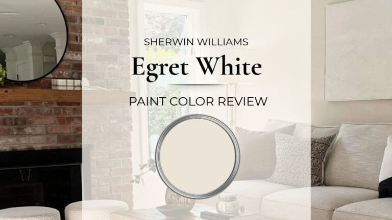 paint color review of Sherwin Williams Egret White with real home images and lighting