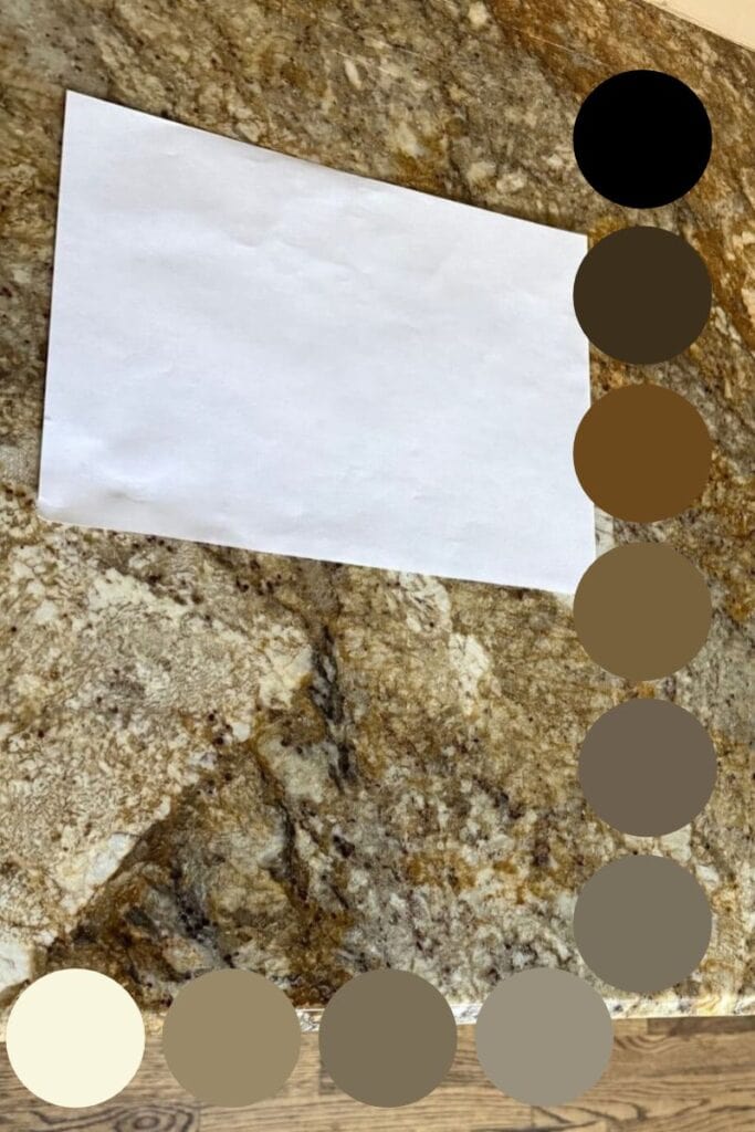 IMage of how to coordinate paint colors with busy or speckled veined granite countertop.